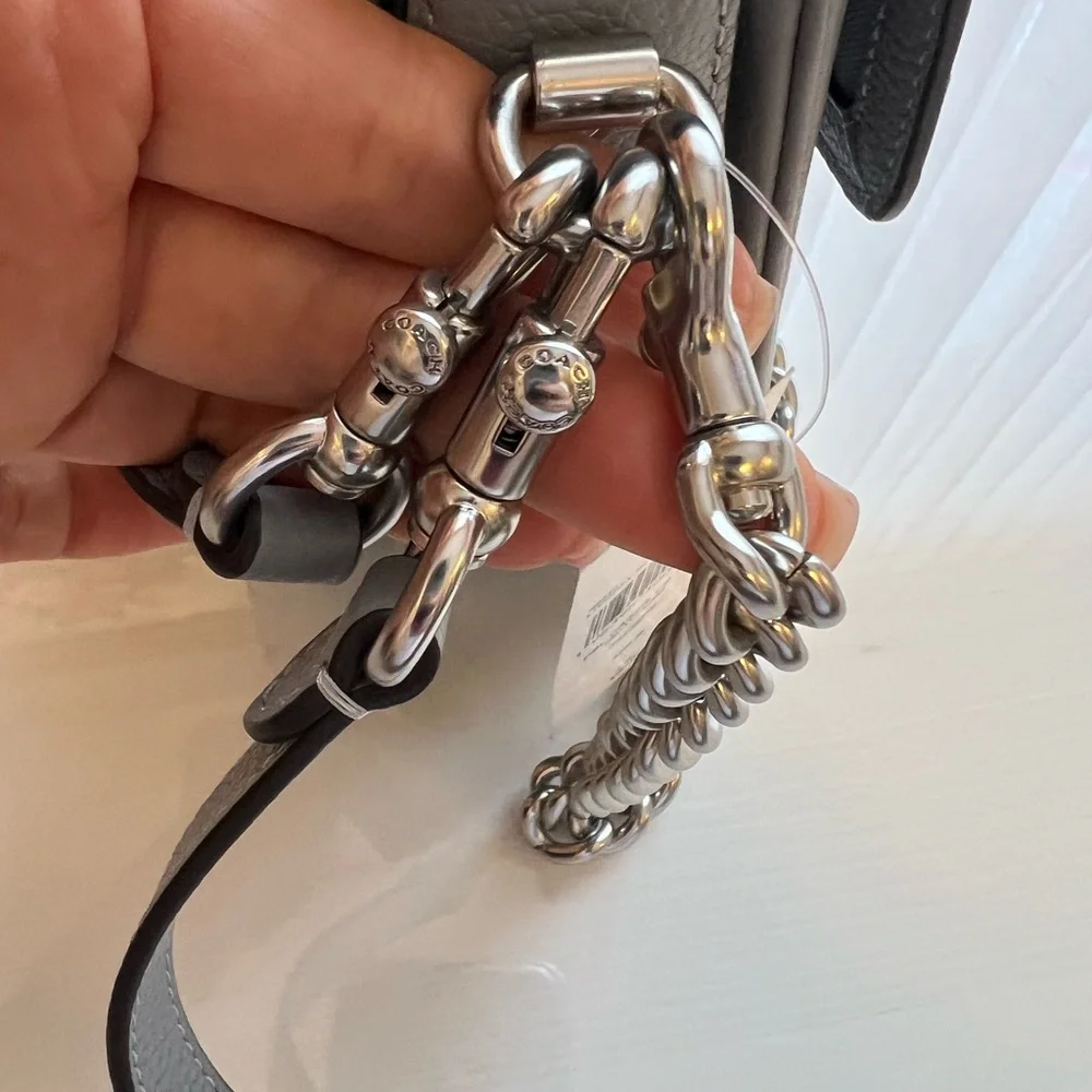 COACH Light Blue Pebbled Leather Crossbody with Chain Strap - Picture 3 of 7